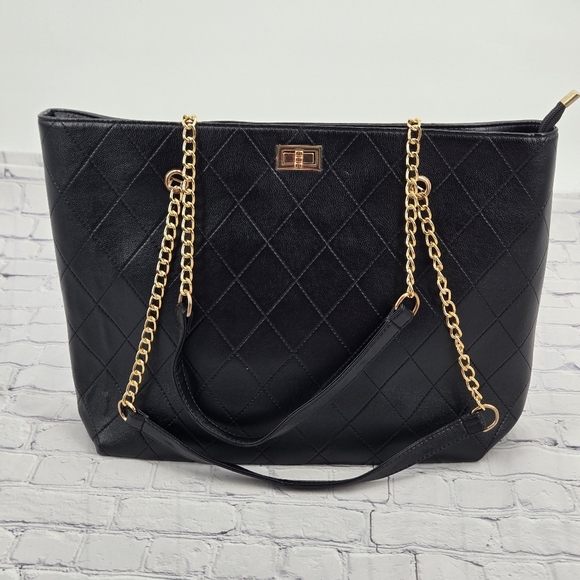 Elegant Black Quilted Tote Bag NWOT - Picture 4 of 7